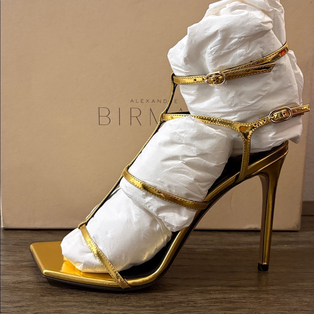 NIB [Alexandre Birman] Amanda 100 Golden Heel Stilettos Women's Multiple Sizes - Picture 7 of 16